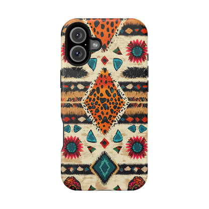 Wild Boho Leopard Print & Floral Tough MagSafe iPhone Case – Eclectic Tribal Design, Dual-Layer Protection