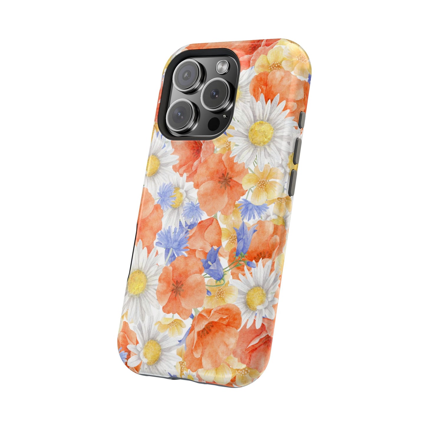 Watercolor Wildflower Pattern MagSafe iPhone Case – Durable Matte Finish with Daisy, Poppy & Cornflower Design