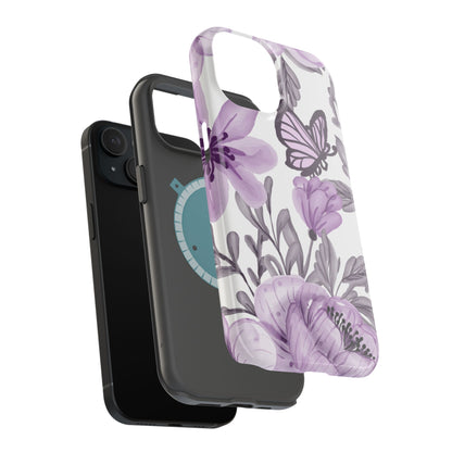 Lavender Bloom Butterfly MagSafe iPhone Case – Delicate Floral Design with Watercolor Details