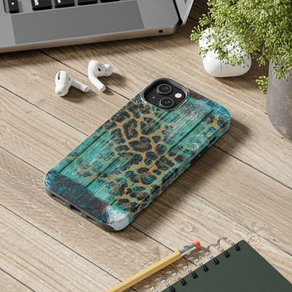 Turquoise Rustic Leopard Wood - iPhone Series Case