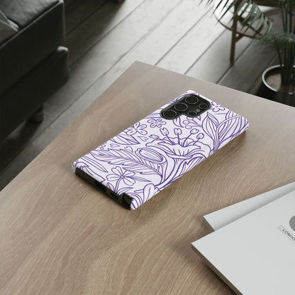 Lavender Floral Line Art Tough Samsung Galaxy Case – Minimalist Botanical Design with Dual-Layer Protection