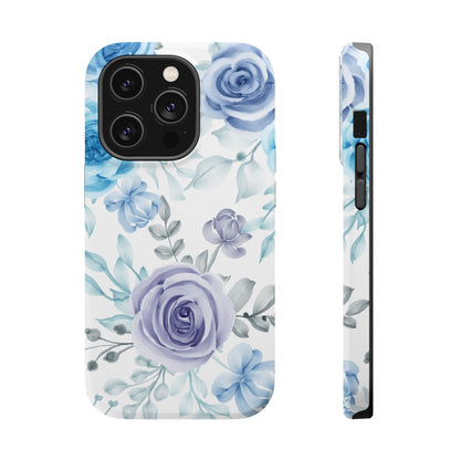 Elegant Blue & Violet Roses MagSafe Case – Artistic Floral Protection with Magnetic Charging Compatibility