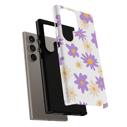 Retro Daisy Flower Samsung Galaxy Case – Pastel Purple & Cream Floral Design with Matte Finish