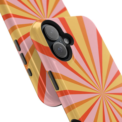 Bold Retro Sunburst MagSafe iPhone Case – Vibrant 70s-Inspired Rays in Orange, Pink, and Yellow