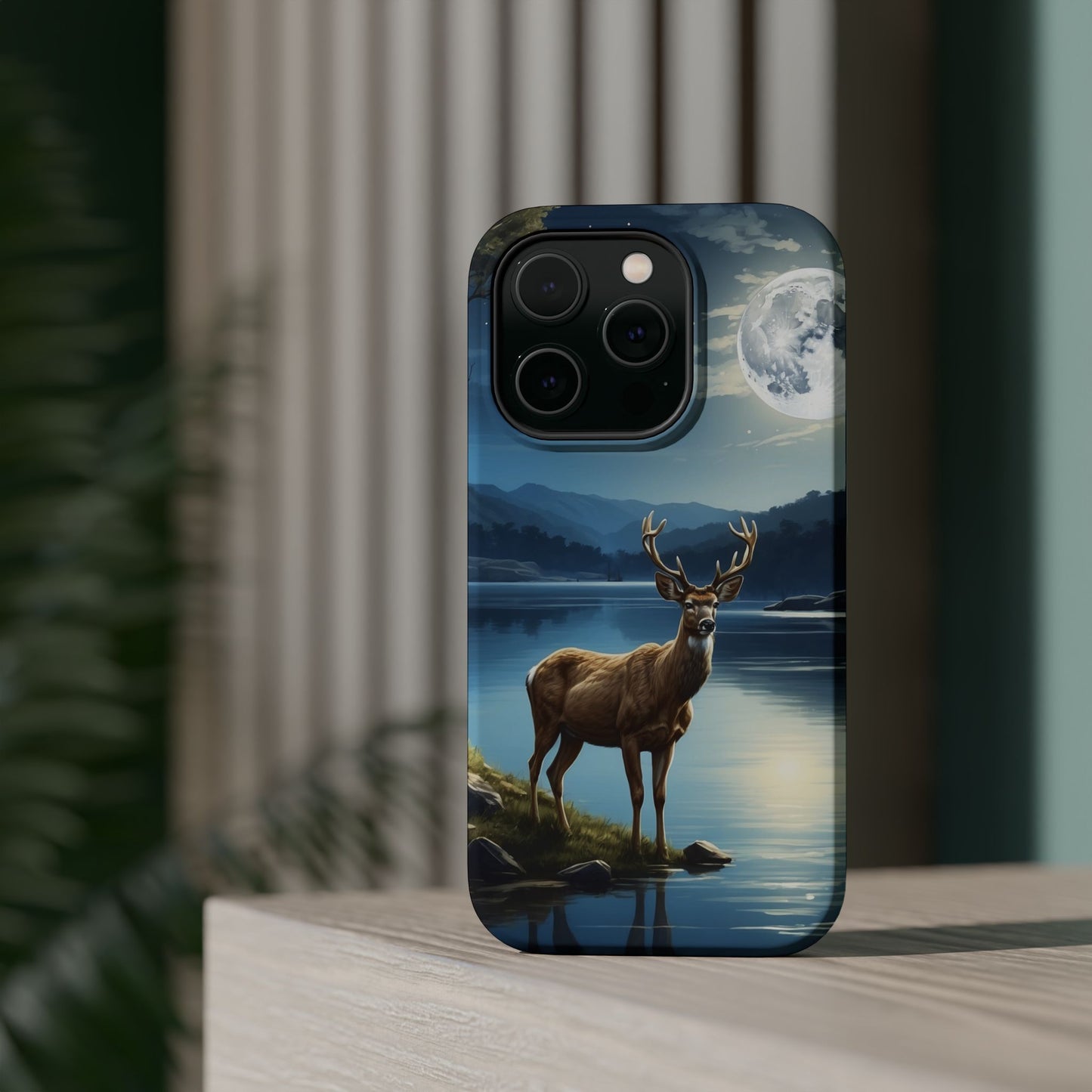 Moonlit Elegance: Stag by the Lake – MagSafe iPhone Case