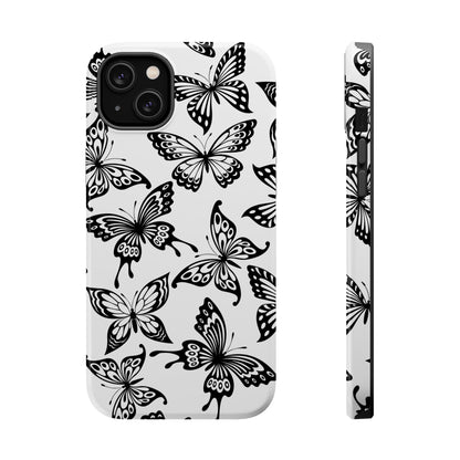 Monochrome Butterfly Pattern Tough MagSafe Case – Dual-Layer Protection with Matte Finish