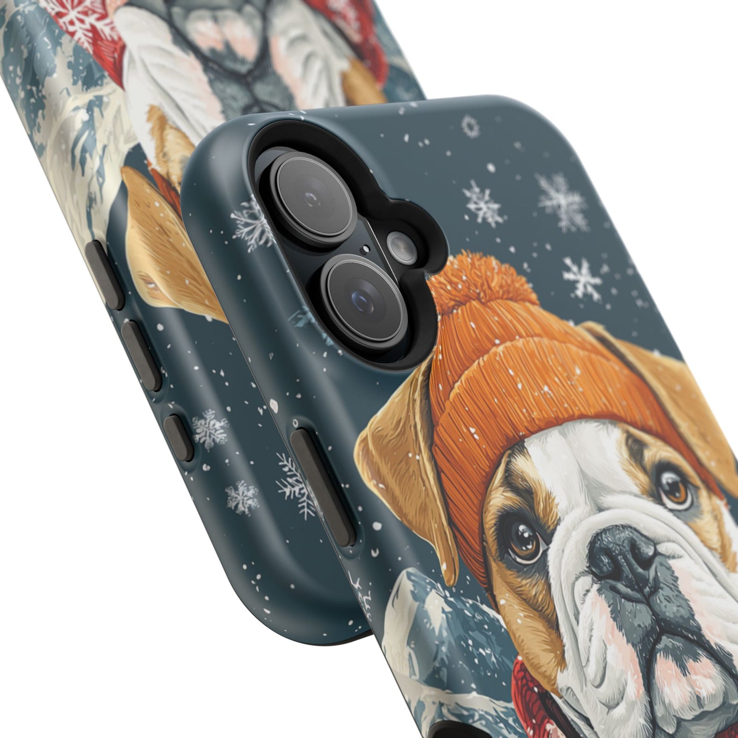 Cozy French Bulldog MagSafe iPhone Case – Rustic Fireplace Protective Cover