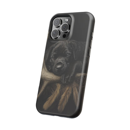 Adorable Black Labrador Puppy on Feathers MagSafe iPhone Case