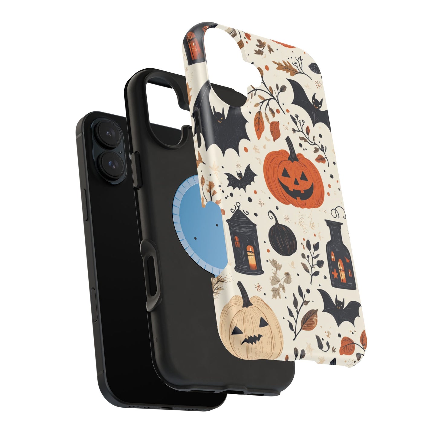 Charming Halloween MagSafe iPhone Case – Pumpkin, Bats, and Spooky Lantern Design