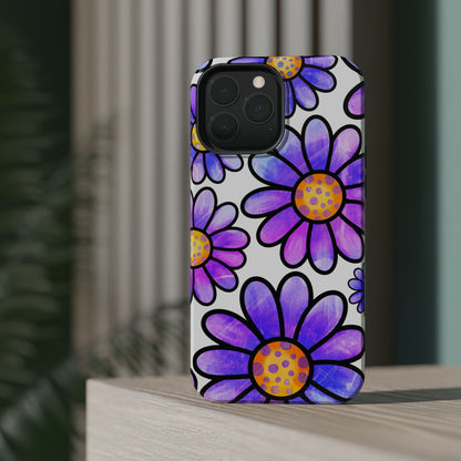 Purple Daisy Delight MagSafe iPhone Case – Slim Profile, Glossy Finish