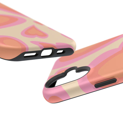 Retro Pink Hearts MagSafe iPhone Case – Shock-Resistant, Matte Finish, Dual-Layer Protection