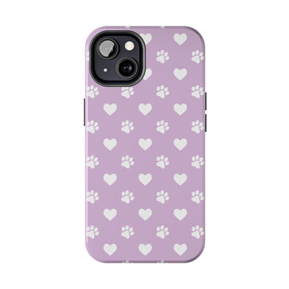 Purple Hearts & Paw Prints - Cute Pet Lover iPhone Case