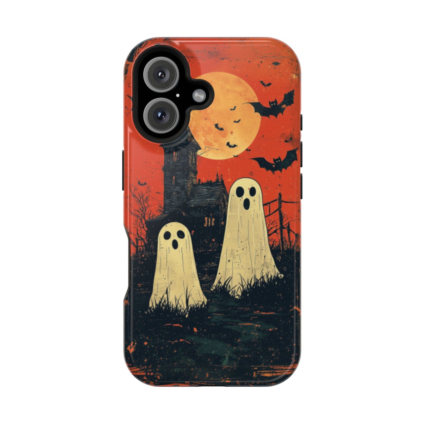 Haunted House & Ghosts MagSafe iPhone Case – Spooky Halloween Full Moon Design