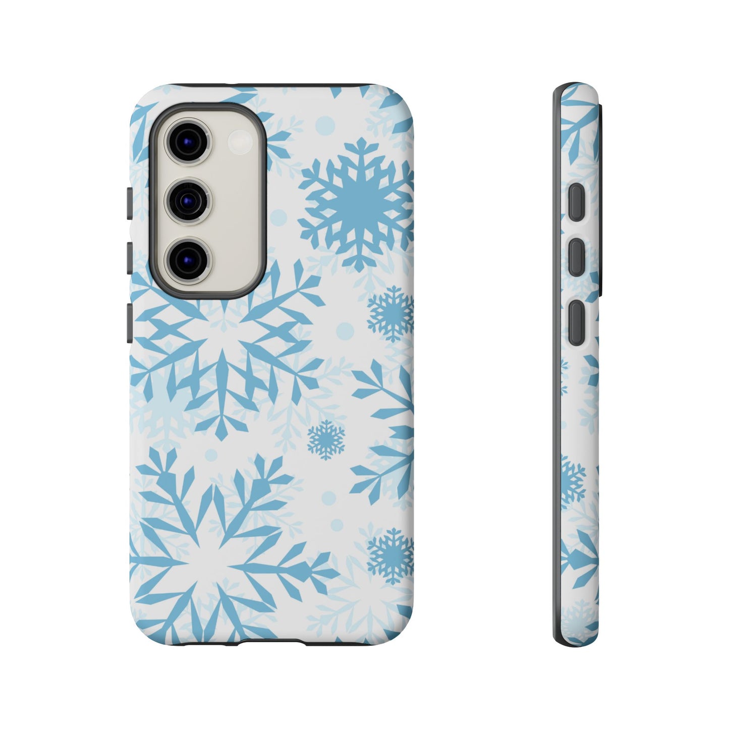 Frosty Blue Snowflakes Samsung Galaxy Case – Shockproof, Smooth Matte Finish, Dual-Layer Design