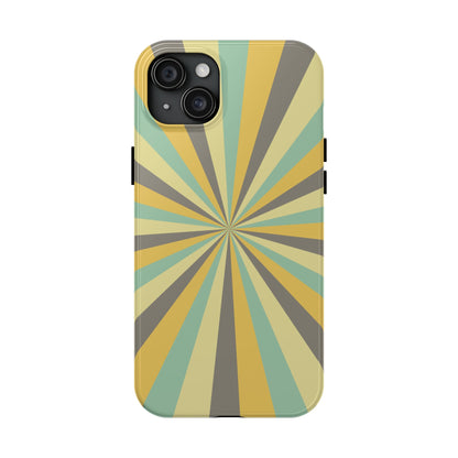 Vintage Sunburst Rays iPhone Case – Bold 70s-Inspired Burst in Yellow, Mint, and Gray