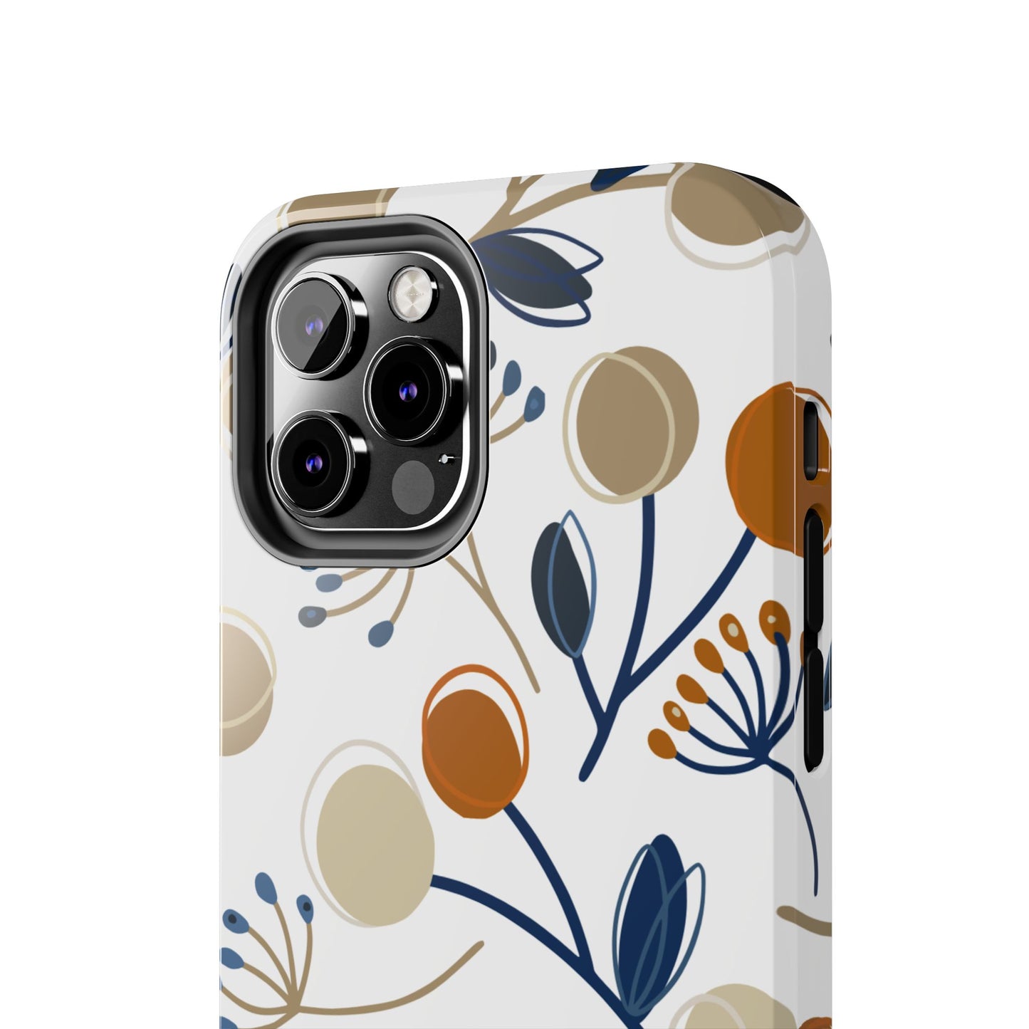 Modern Botanical Berries Tough iPhone Case – Earthy Tones & Navy Accents, Shock-Resistant