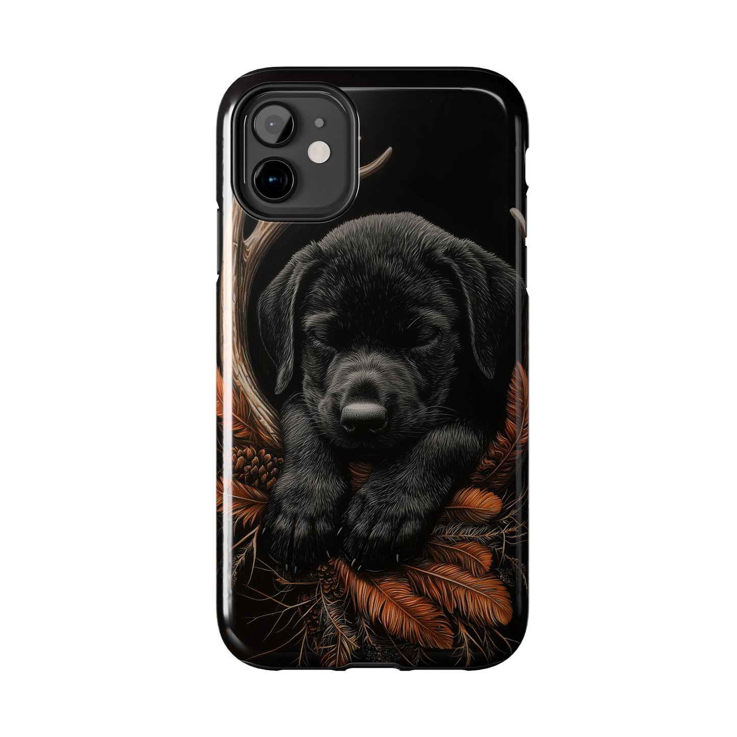 Charming Black Labrador Puppy on Feathers iPhone Case