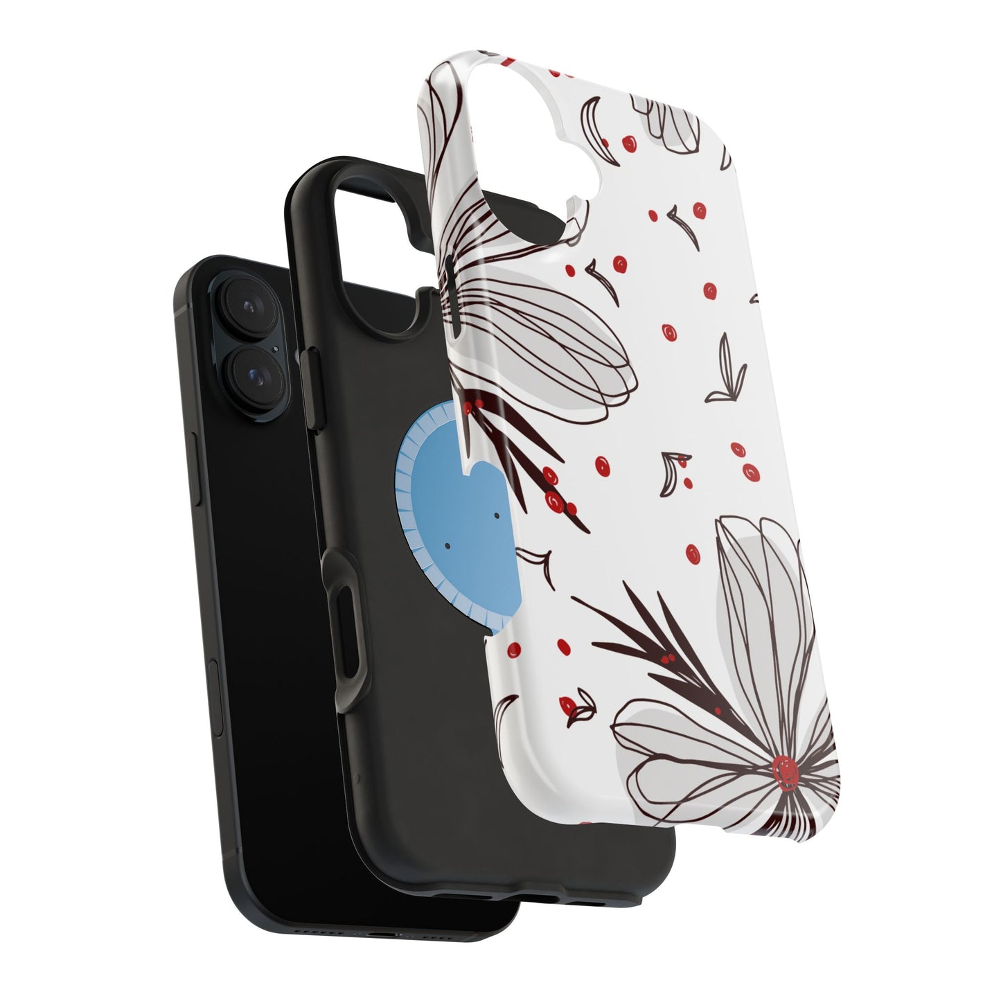 Minimalist Line Art Floral Tough MagSafe iPhone Case – Bold Red and Black Design, Shockproof Protection