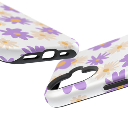 Retro Daisy Flower MagSafe iPhone Case – Pastel Purple & Cream Floral Design with Matte Finish