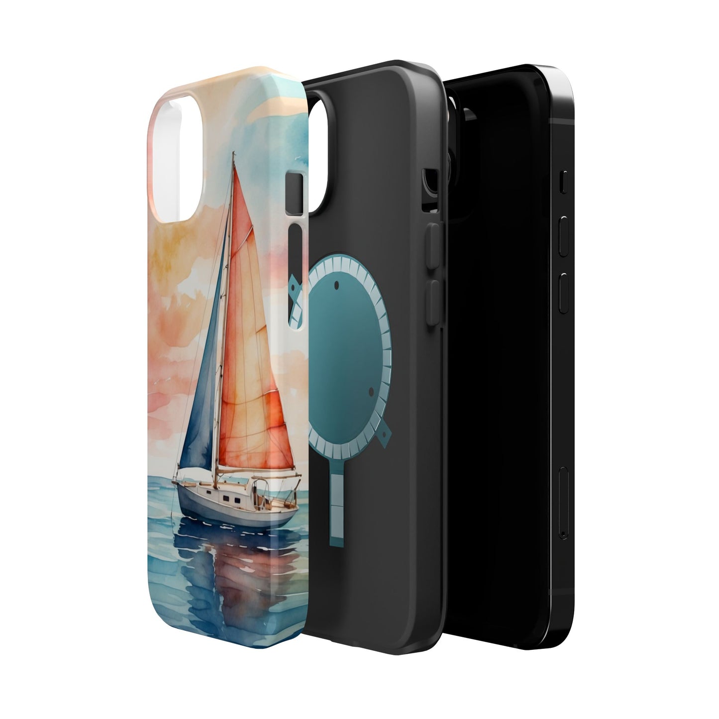 Sunset Sail MagSafe iPhone Case – Watercolor Sailboat and Sky Design