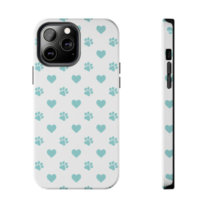 Mint Green Paw Print & Heart iPhone Case – Stylish Pet Lover’s Essential