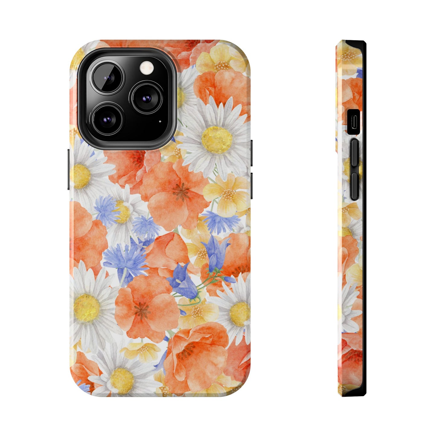 Watercolor Wildflower Pattern iPhone Case – Durable Matte Finish with Daisy, Poppy & Cornflower Design