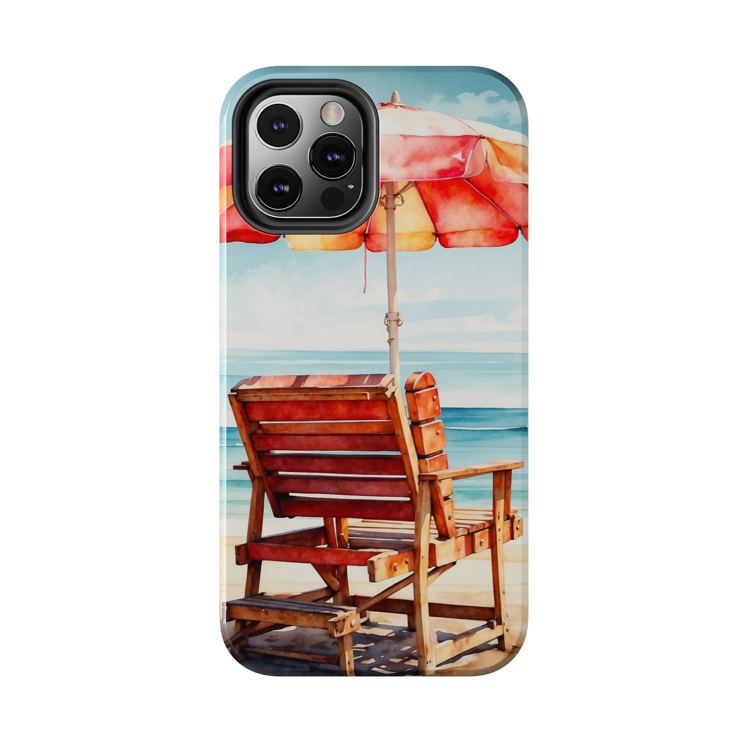 Beachfront Sunset Lounge iPhone Case – Vibrant Watercolor Design