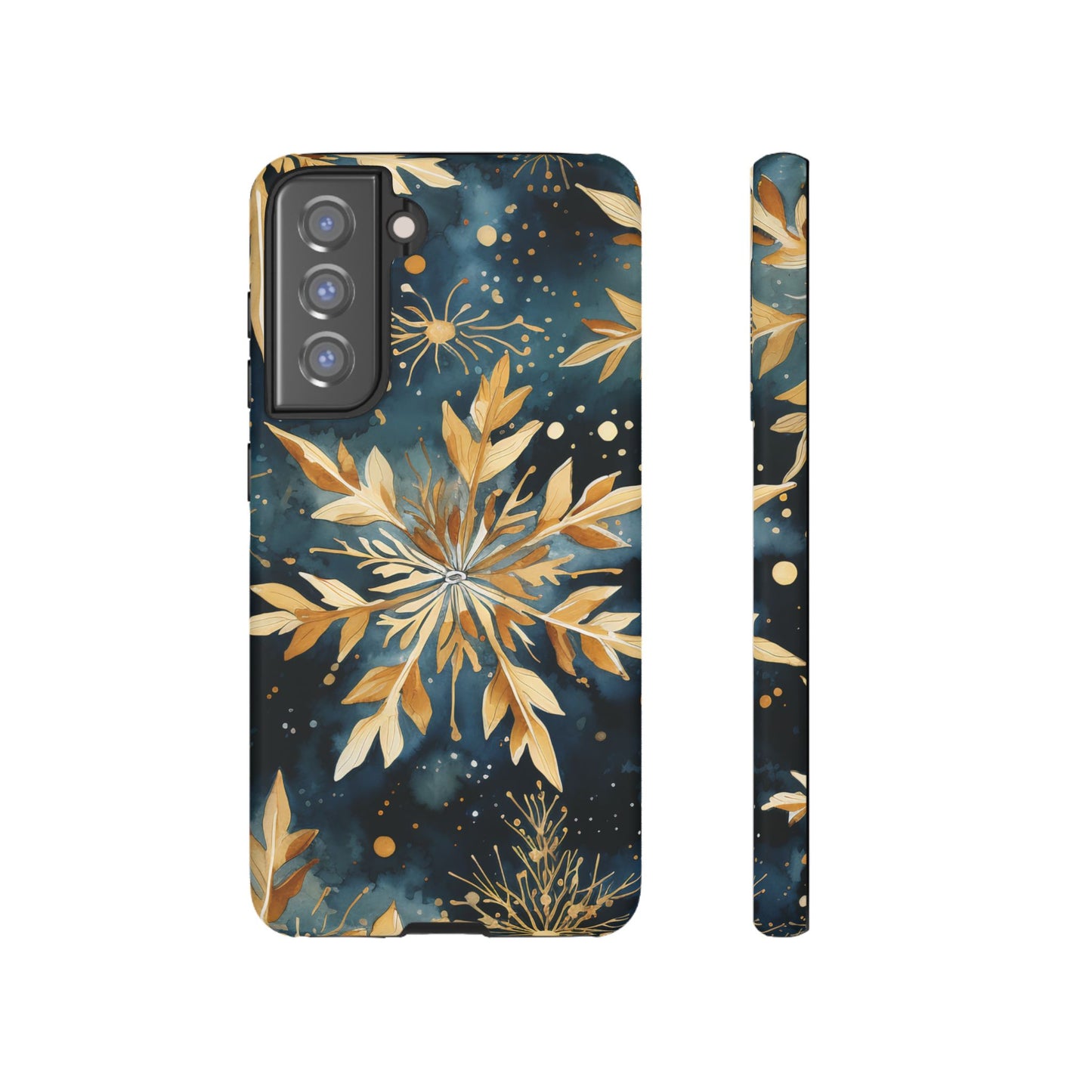 Gold Floral Snowflakes on Midnight Blue - Samsung Galaxy Series Case