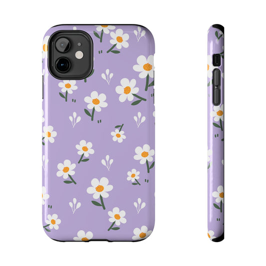 Purple Daisy Garden iPhone Case – Soft Lavender Background, Shockproof Protection with Slim Fit - BOGO Cases