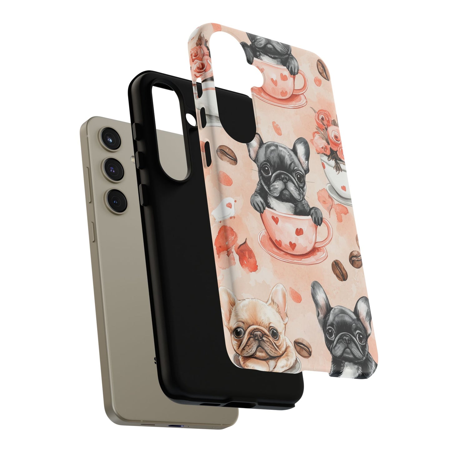 French Bulldogs in Heart Teacups Samsung Galaxy  Case – Cute Dog & Floral Design, Shockproof Protection