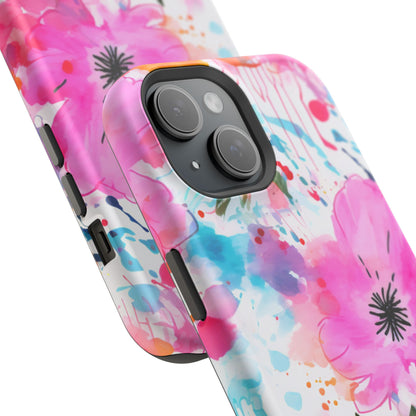 Color Splash Pink & Orange Watercolor Floral - MagSafe iPhone Case