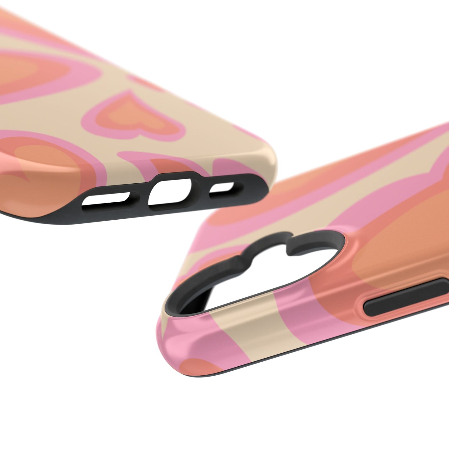 Retro Pink Hearts MagSafe iPhone Case – Shock-Resistant, Matte Finish, Dual-Layer Protection