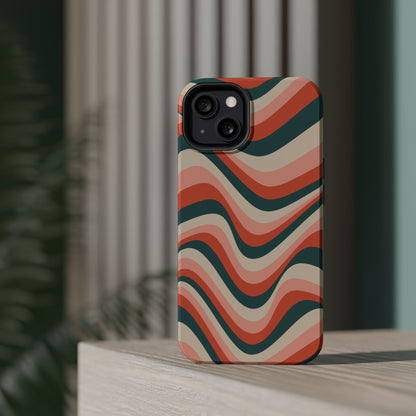 Groovy Waves MagSafe iPhone Case – Retro 70s-Inspired Stripes in Coral, Cream, and Teal