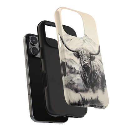 Highland Cow with Majestic Mountain Valley Backdrop | Western Cowgirl Phone Cases