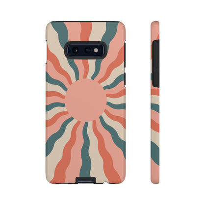 Retro Sunburst Samsung Galaxy Case – Bold 70s-Inspired Waves in Coral, Teal, and Cream