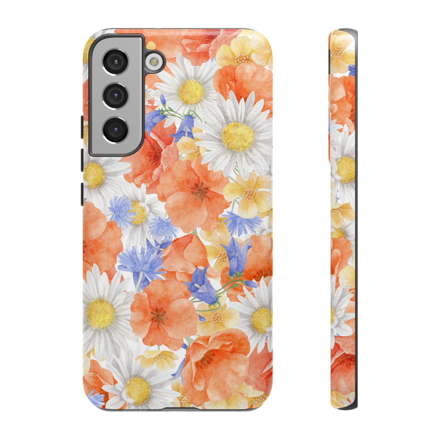 Watercolor Wildflower Pattern Samsung Galaxy Case – Durable Matte Finish with Daisy, Poppy & Cornflower Design