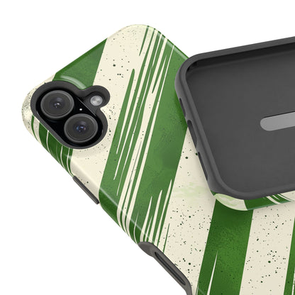 Green Stripes MagSafe iPhone Case – Bold Diagonal Brushstroke Design