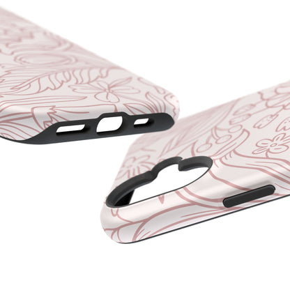 Blush Floral Line Art Tough MagSafe iPhone Case – Delicate Minimalist Design with Dual-Layer Protection