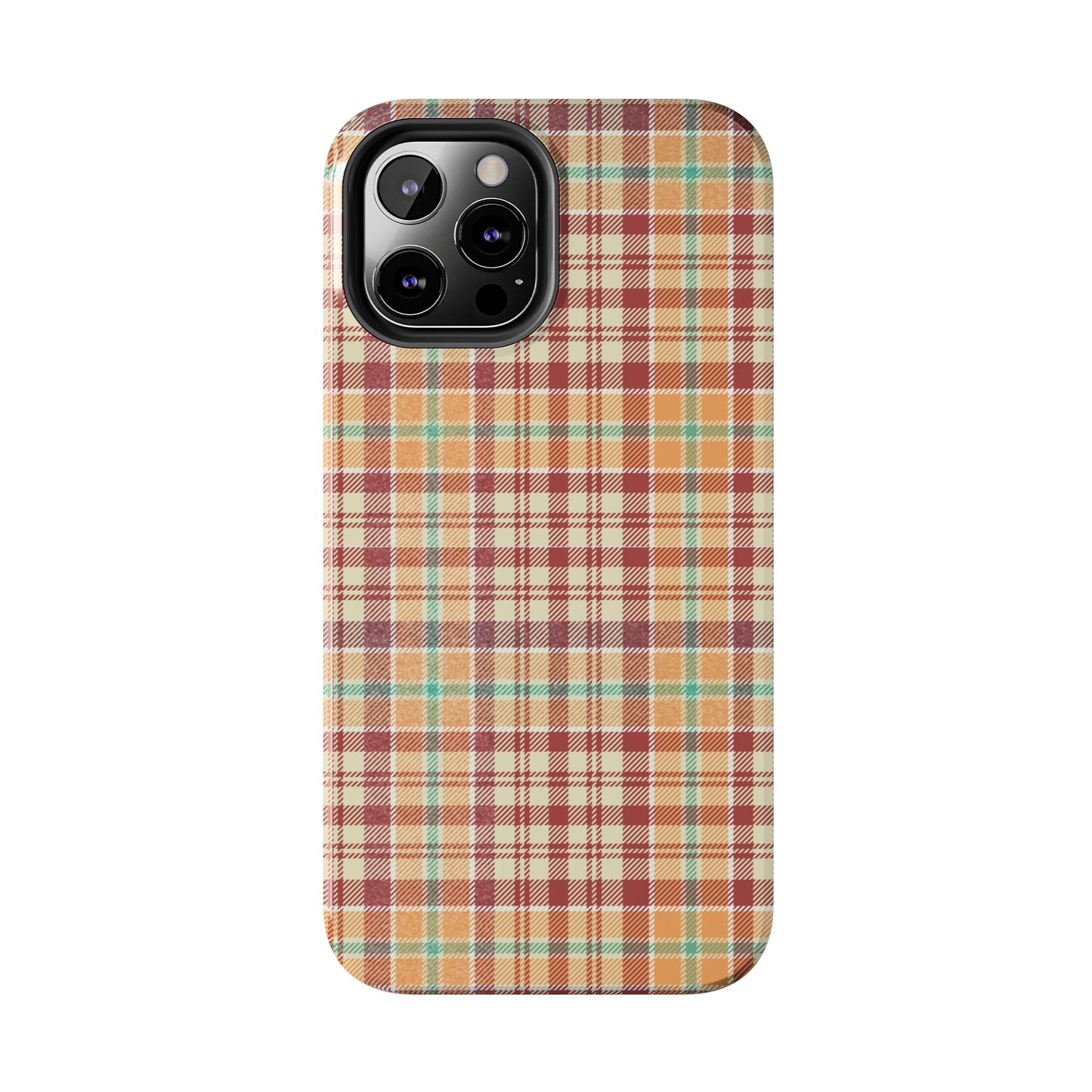 Retro Chic Plaid iPhone Case in Red, Orange, Green & Cream – Classic Vintage Style