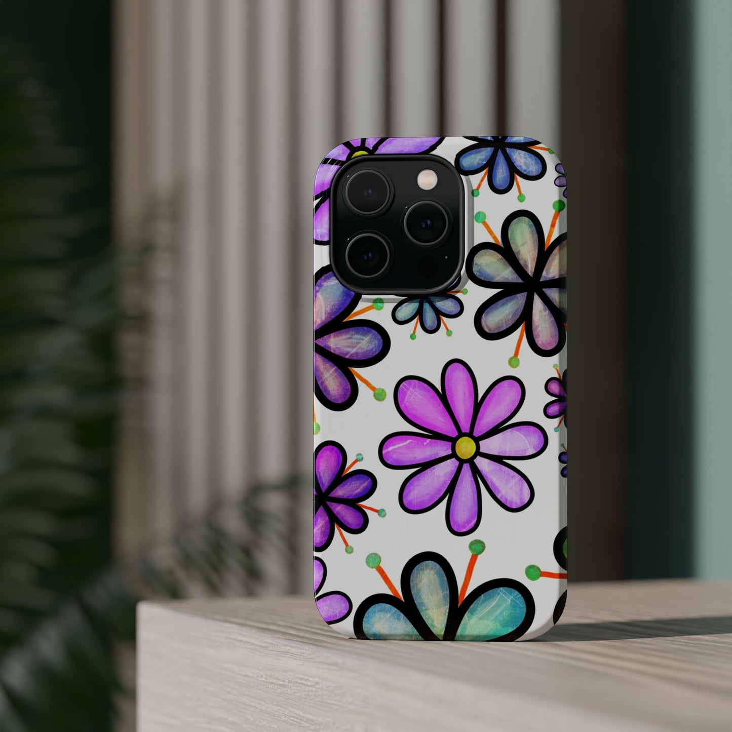 Whimsical Lavender Floral MagSafe iPhone Case – Ultra-Slim, High-Gloss Finish