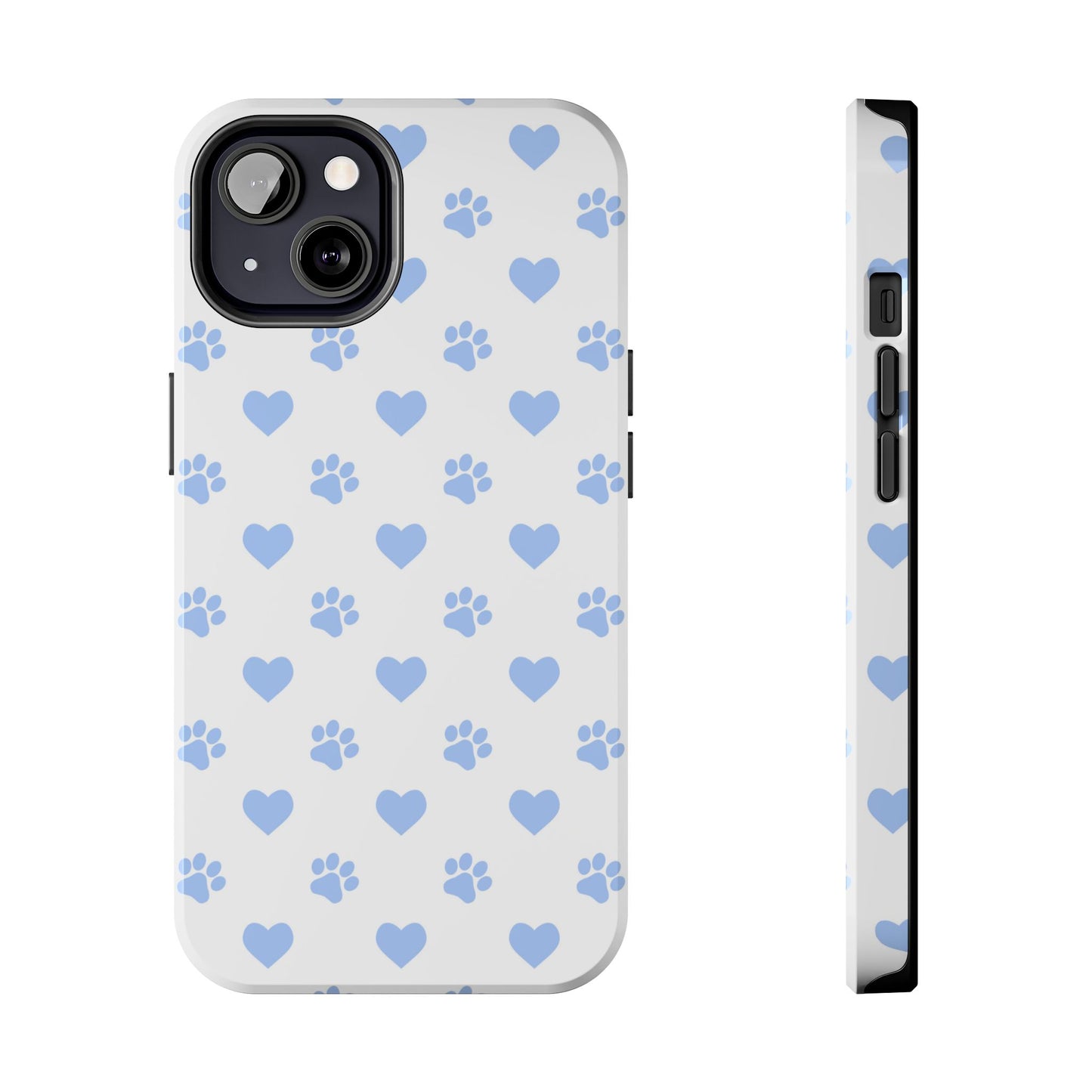 iPhone Case - Blue Paw Print & Heart Design