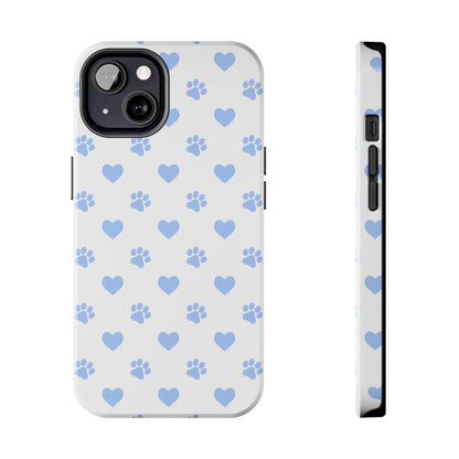 iPhone Case - Blue Paw Print & Heart Design