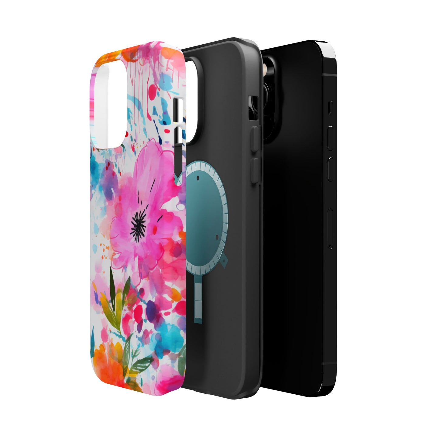 Color Splash Pink & Orange Watercolor Floral - MagSafe iPhone Case