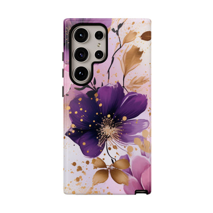 Elegant Purple & Gold Floral Samsung Galaxy Case - Luxe Flower Design