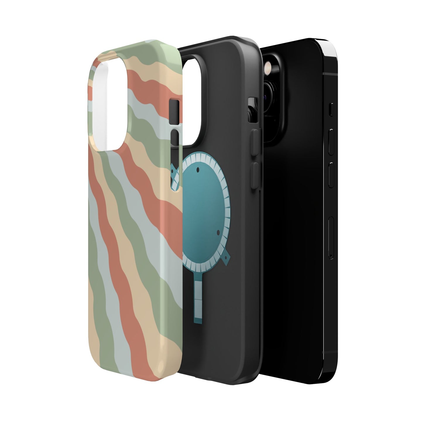 Earthy Retro Waves MagSafe iPhone Case – 70s-Inspired Wavy Stripes in Soft Green, Cream, and Rust