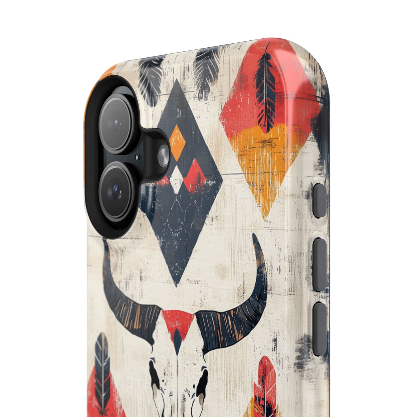 Western Bull Skull & Feathers Tough Mag Safe iPhone Case – Bold Tribal Design, Dual-Layer Protection