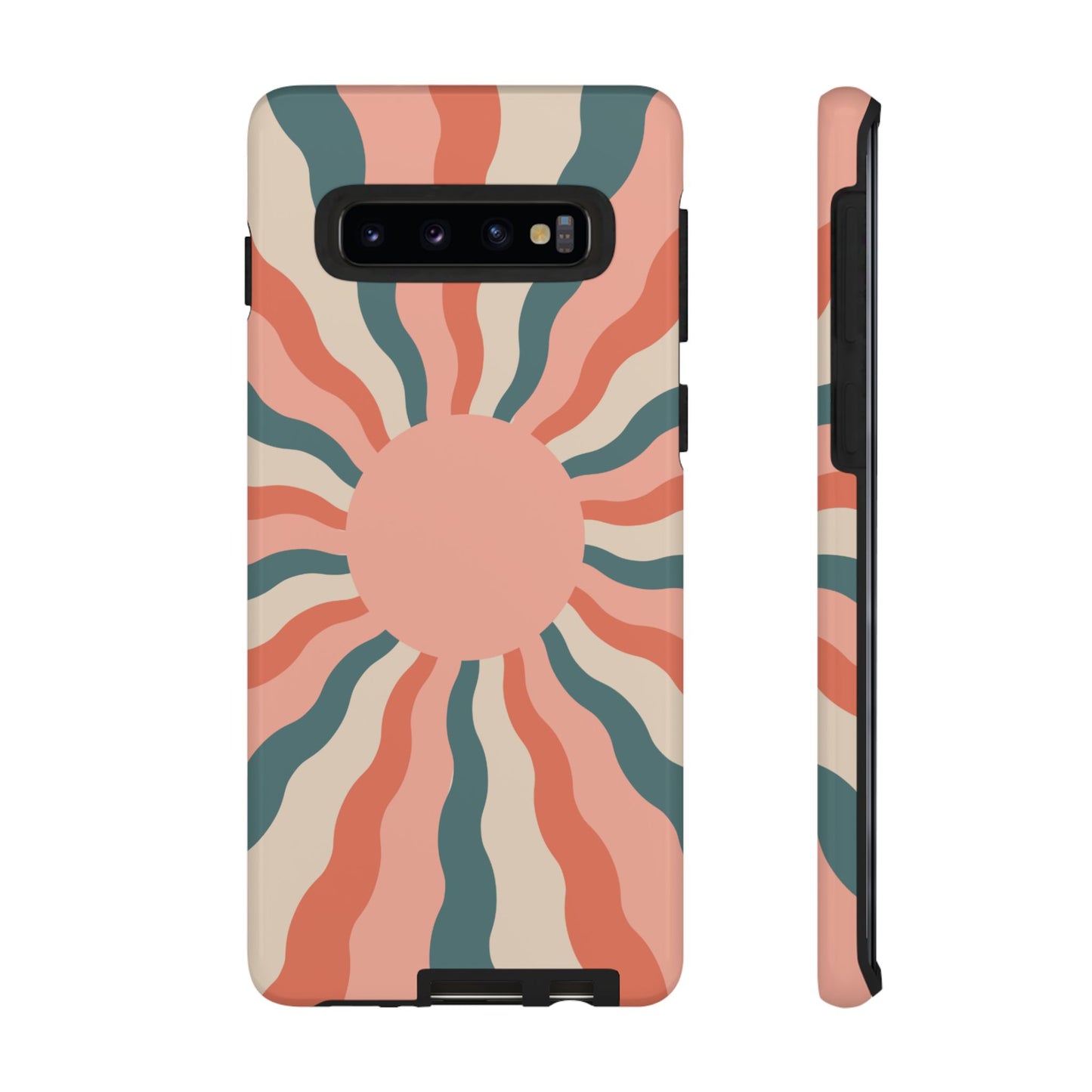 Retro Sunburst Samsung Galaxy Case – Bold 70s-Inspired Waves in Coral, Teal, and Cream