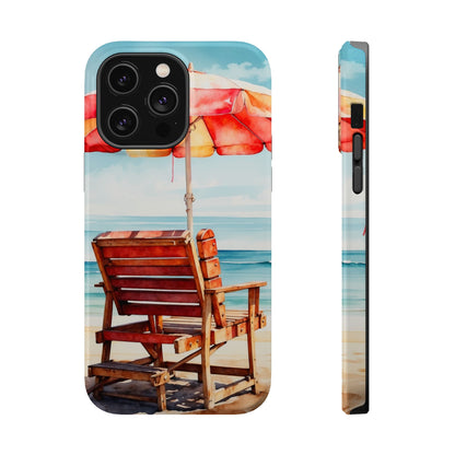 Beachfront Sunset Lounge MagSafe iPhone Case – Vibrant Watercolor Design