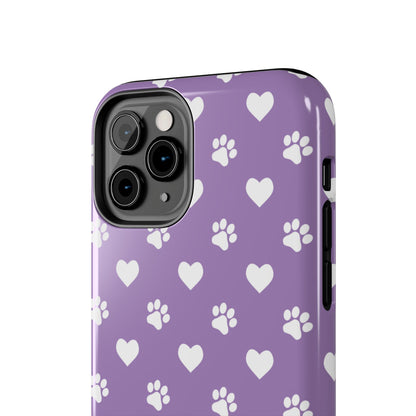 Lavender Paw Prints & Hearts Design - Adorable Pet Lover iPhone Case