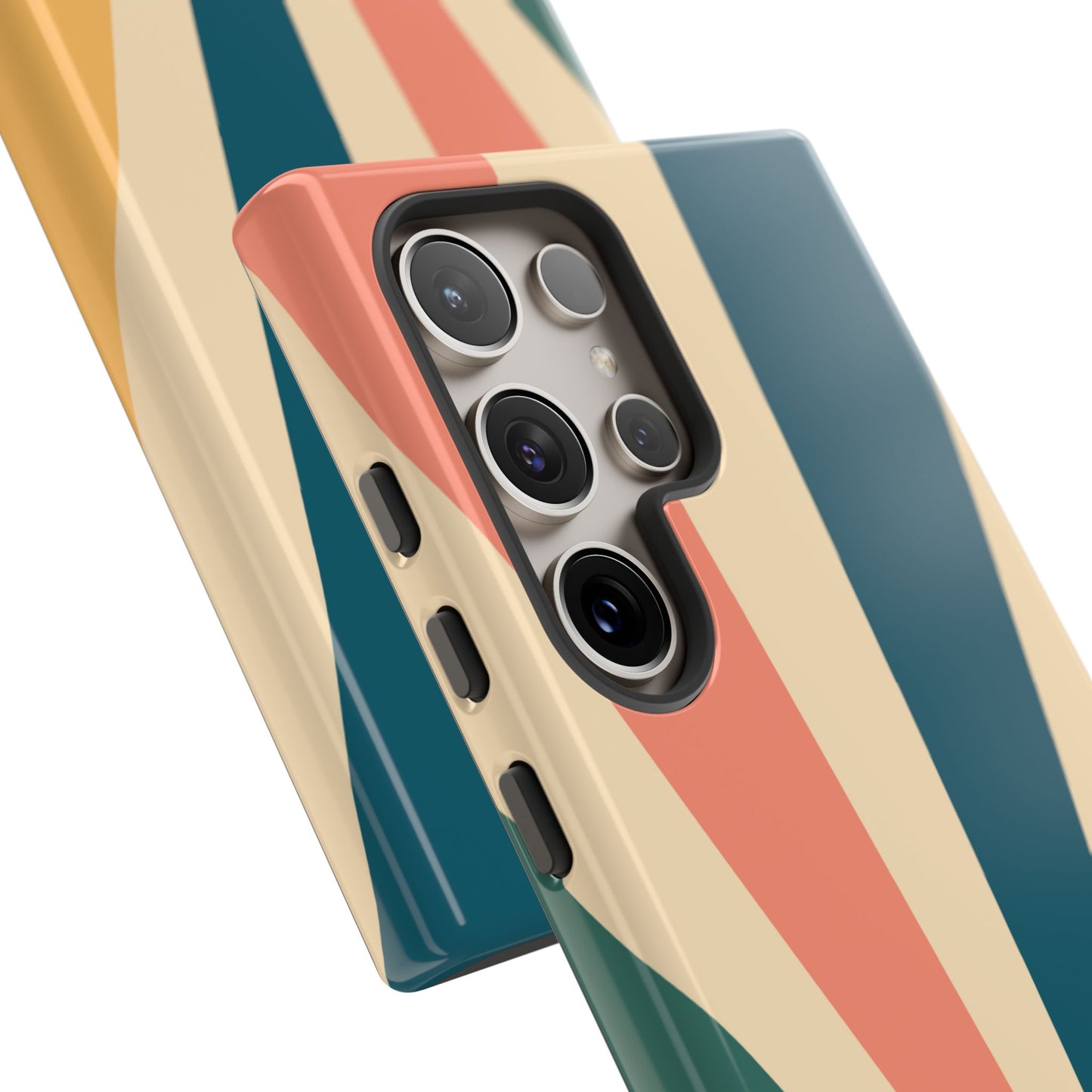 Retro Sunbeam Samsung Galaxy Case – 70s-Inspired Radiating Stripes in Coral, Teal, and Mustard